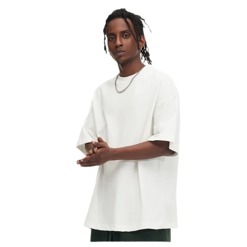 Cotton T-shirt Printed with Logo Image, Heavyweight Top for Men, Solid Color with White Base Inside