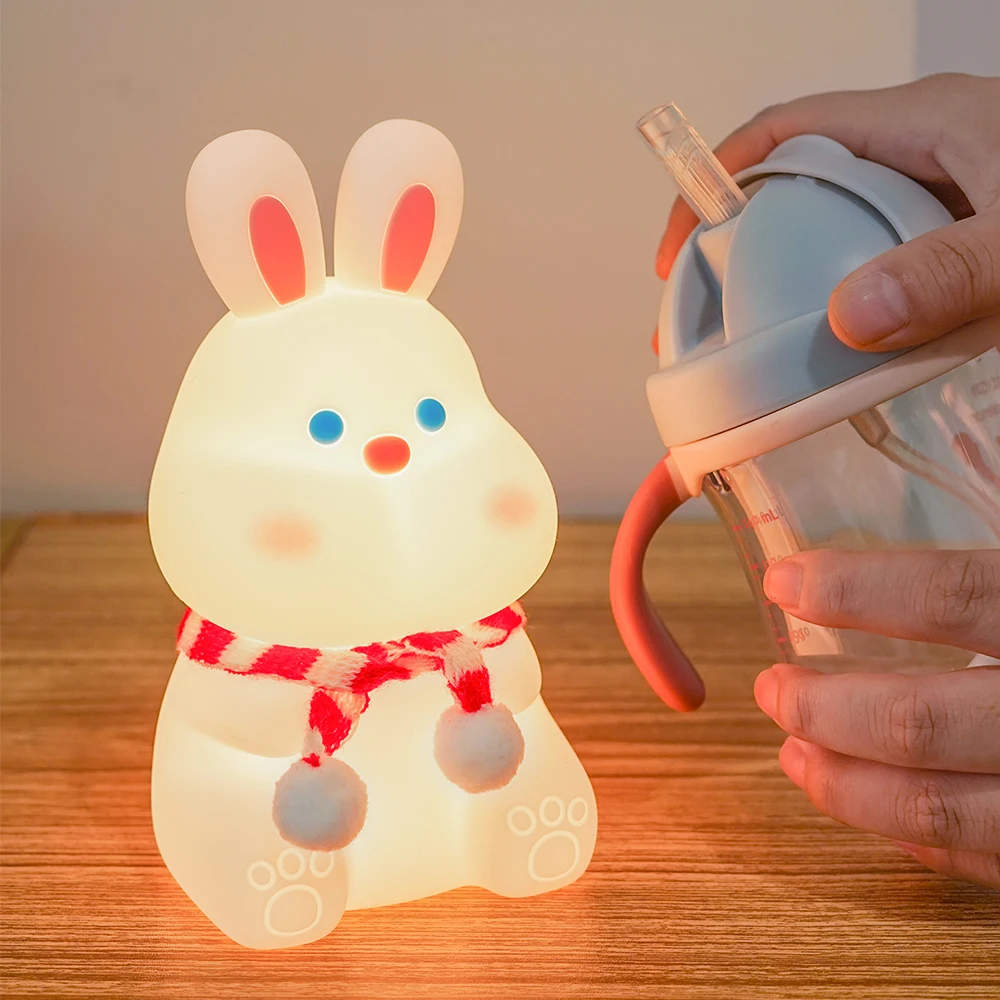 

Cute Dudu Rabbit Silicone Night Light USB Charging Color Bunny Gift Sleeping Light for Children and Students