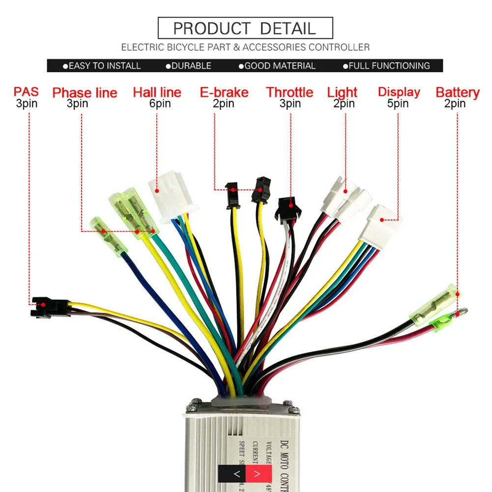 250-350W Controller Ebike Controller luci spina Controller onda sinusoidale 17A 350W 36V/48V JN Controller parte bici