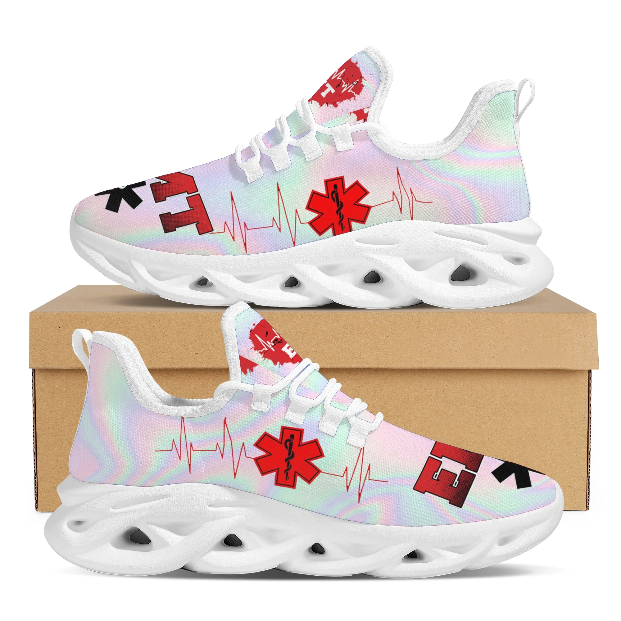 Trippy Paramedic EMT Pattern Mesh Sneakers for Women Autumn Lace Up Flat Shoes Female Casual Footwear Zapatillas
