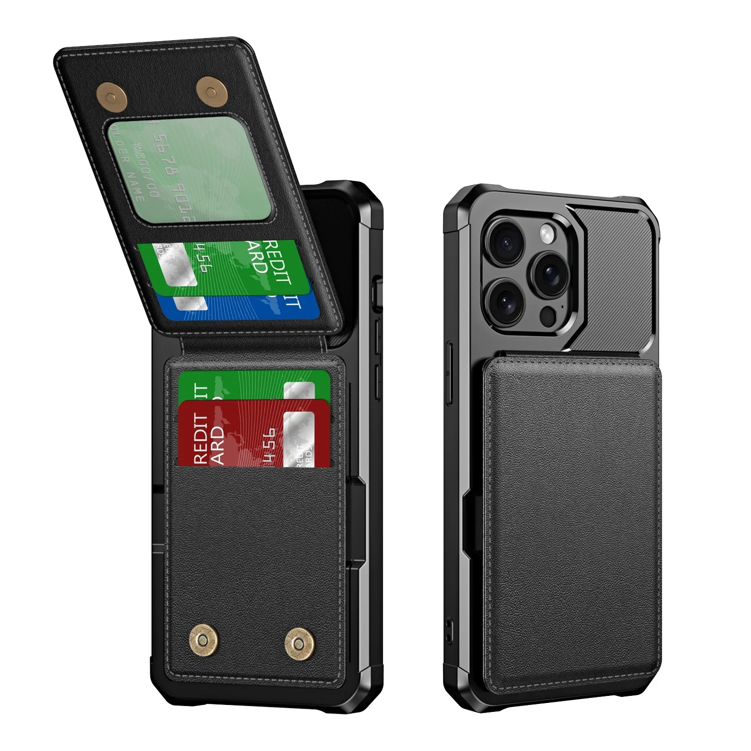 Vertical Cards Solt Wallet Leather Case For iPhone 15 16 Pro Max 14 Plus 13 12 11 Anti-Fall Stand Bracket Double Magnetic Clasp