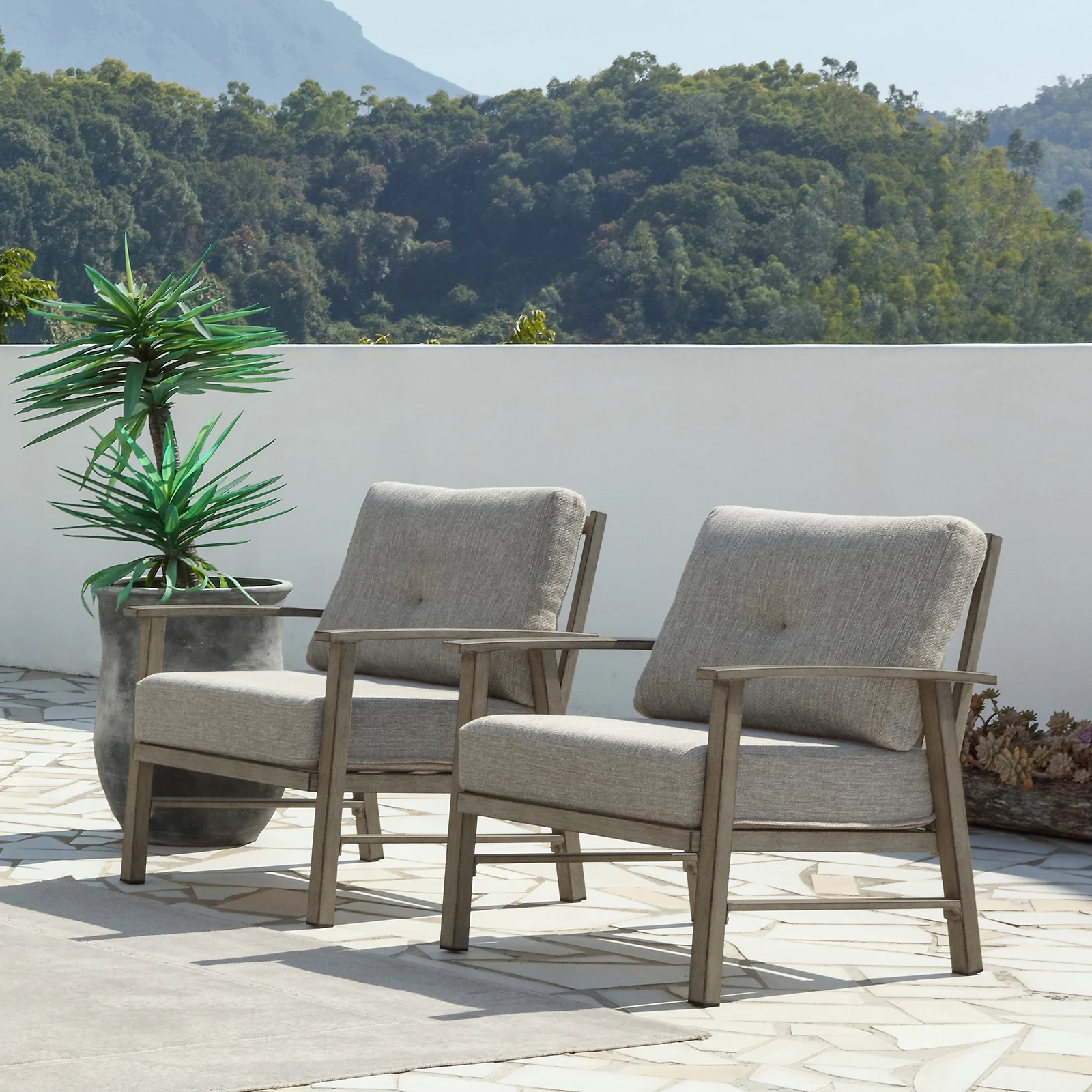

SeeHill Outdoor Patio Chairs Set of 2, 2 Pieces Patio Aluminum Armchair Conversation Sofa Chairs for Poolside, Garden, Limed Oak