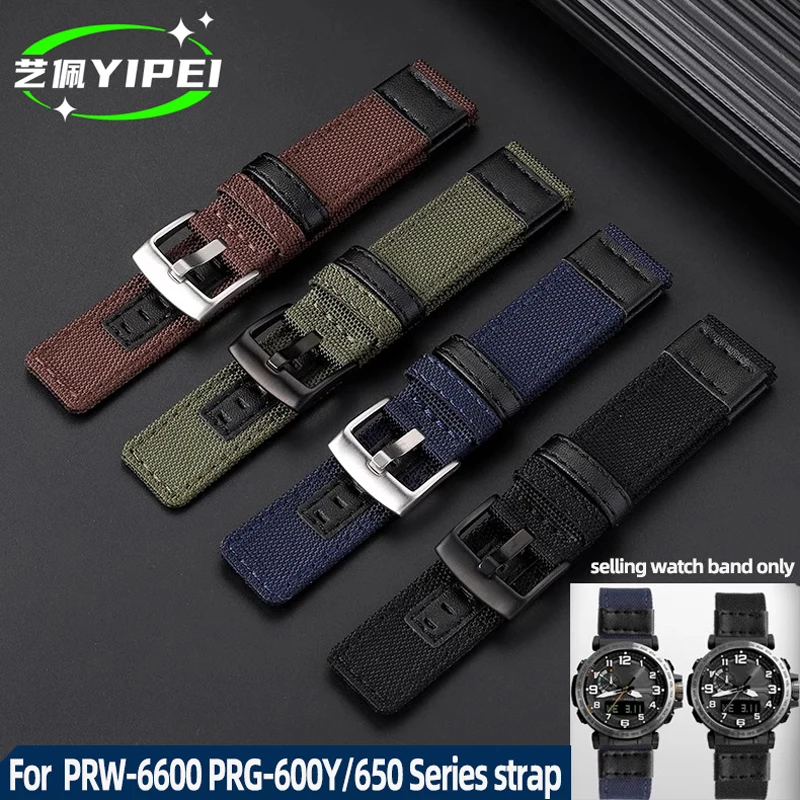 

24mm High quality Nylon watch strap for Casio PROTREK series PRG-650Y/600Y PRW-6600Y men's canvas wristband accessories