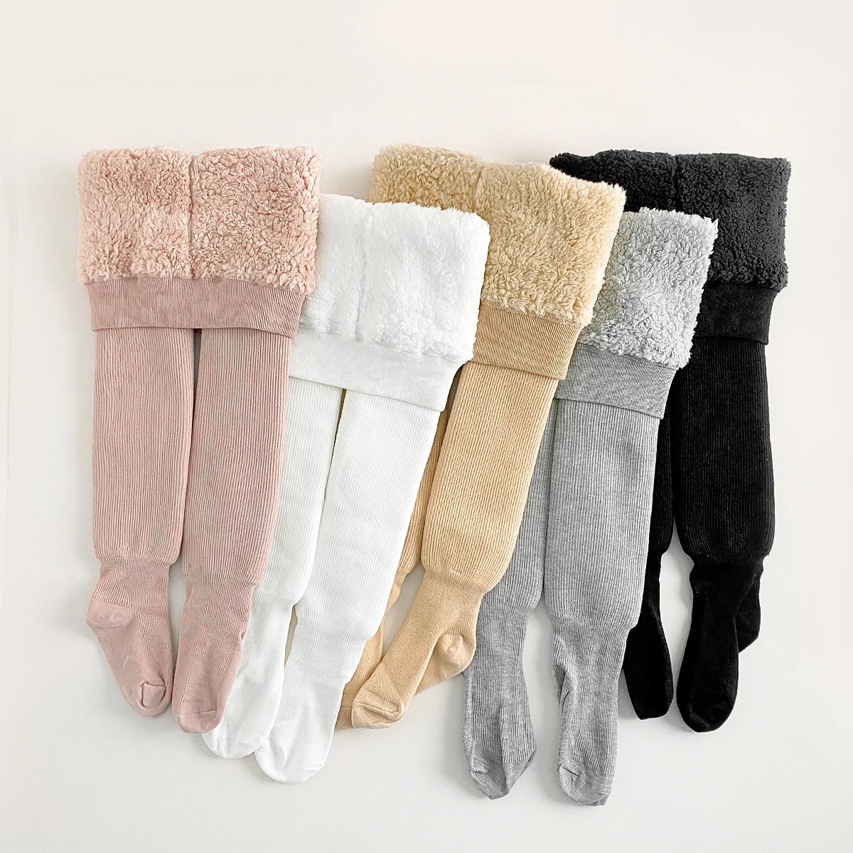 1PC Toddler Baby Girls Fleece Lined Thermal Tights, Solid Color Ribbed Knit Warm Pantyhose for Fall Winter