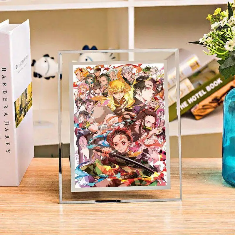 Demon Slayer Anime Photo Frame Hd Crystal Nezuko Kamado Peripheral Goods Desktop Decor Cartoon Home Desk Ornament Birthday Gifts