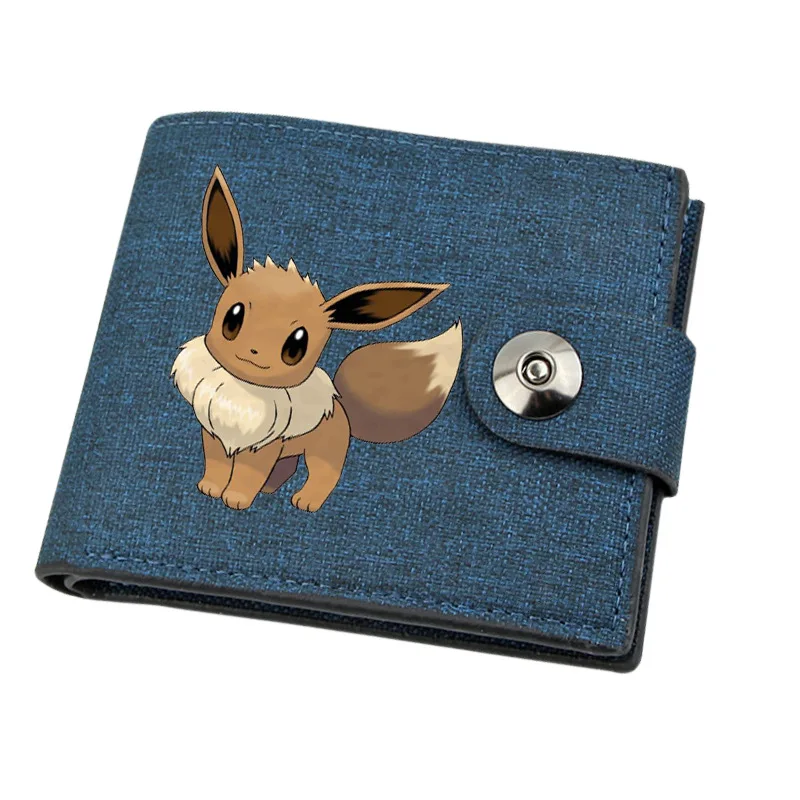 Anime Pokemon Pikachu Eevee Gengar Creative Wallet Short Printed Canvas Snap Wallet Student Cute Mini Coin Purse Children's Gift