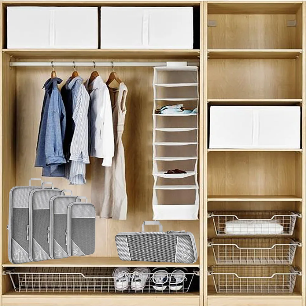 5 مجموعات من مكعبات التعبئة الضاغطة للسفر، أساسيات السفر خفيفة الوزن للعطلات، متينة، لحمل الأمتعة