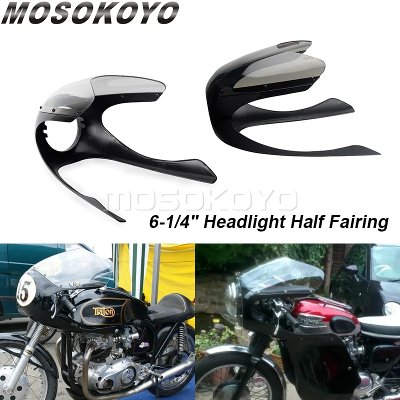 

6-1/4" Headlight Half Fairing Cafe Racer Front Light Cowl Mask Windshield For Yamaha Honda Suzuki Kawasaki BMW Ducati Scrambler