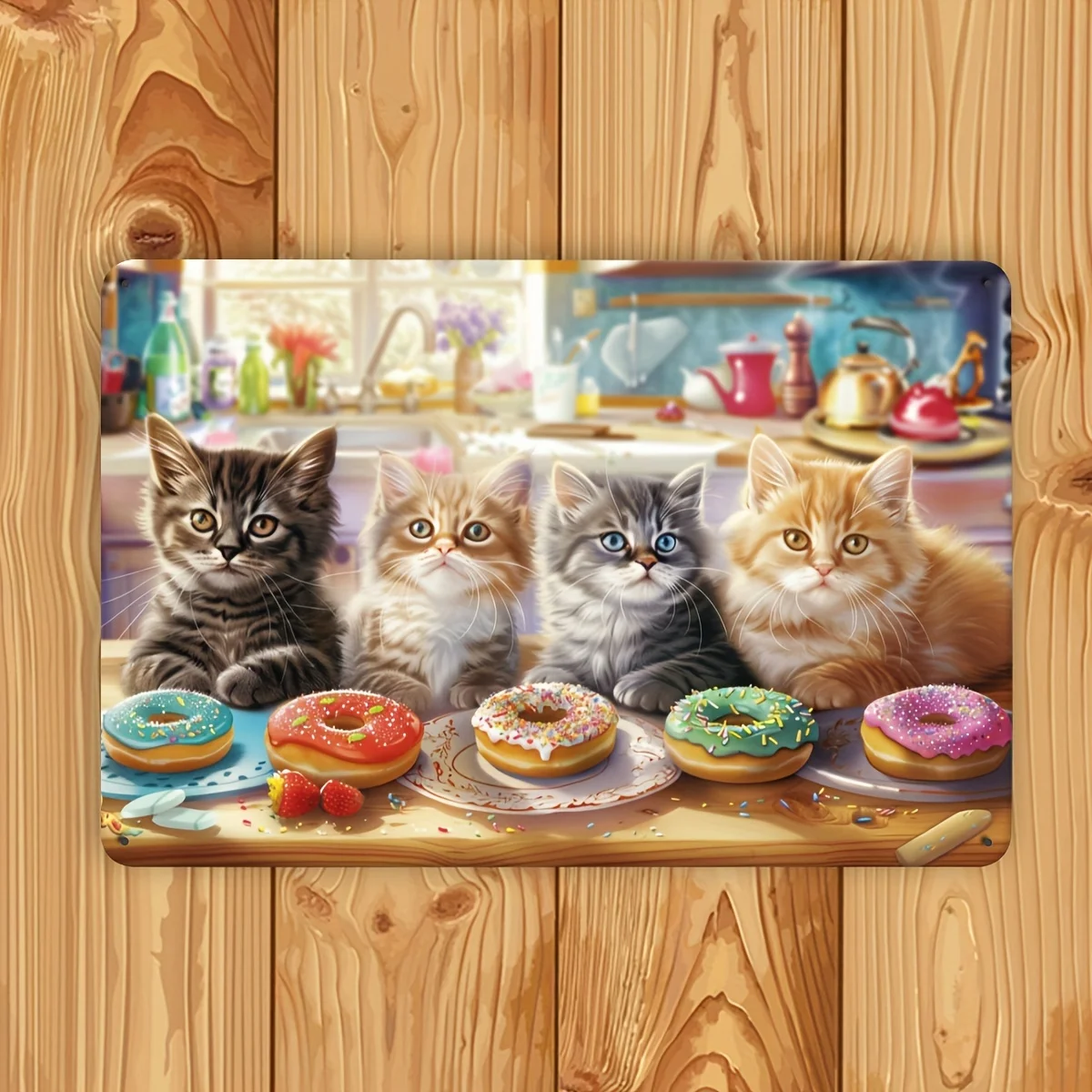 Una placa de estaño de metal con temática de gato, decoración de pared de hierro, tamaño de 12x8 pulgadas, adecuada para colgar placa de hierro decorativa para interiores/exteriores