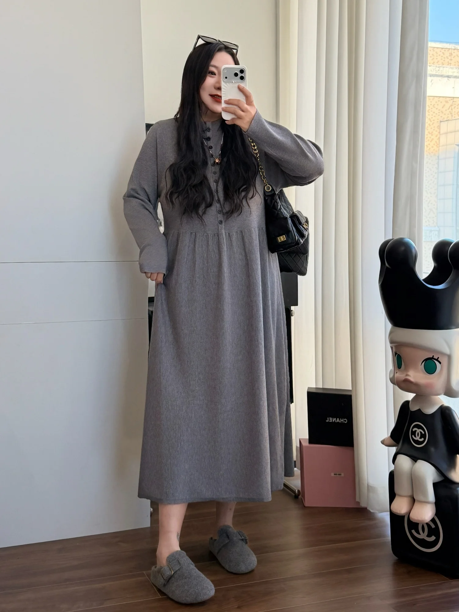 

plus Size Knitted Dress Casual Slimming Thick Sister Versatile Commute Style Long Sleeve A-Line Knit Dress for Women