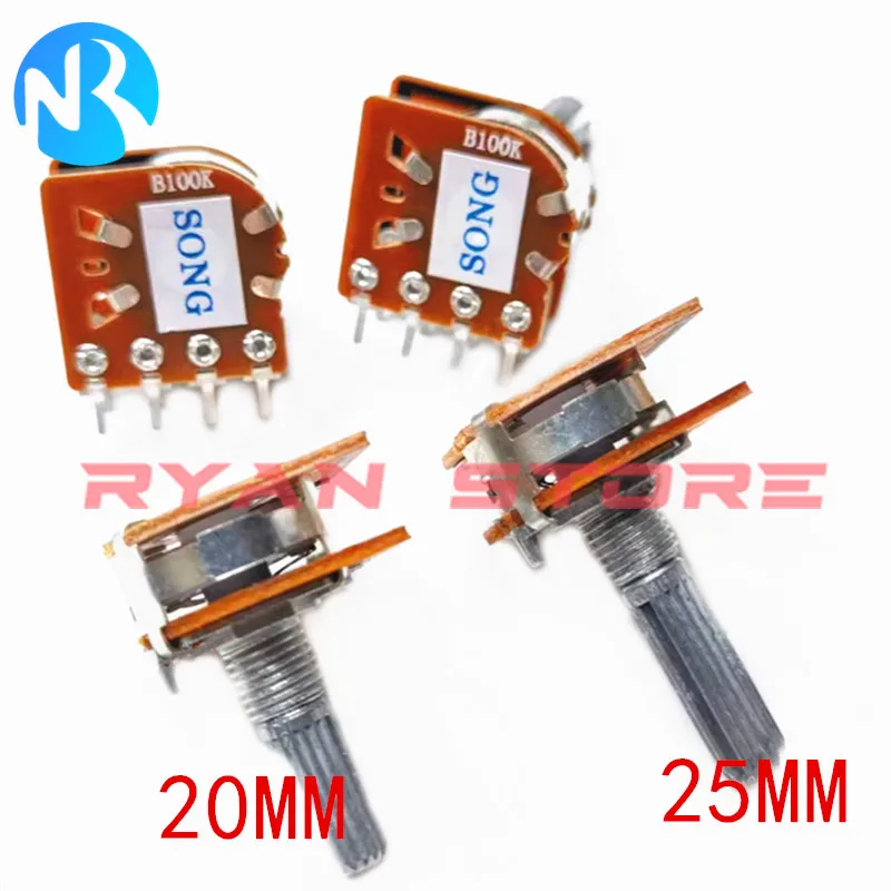 5PCS 100%New WH-148 50K 100K Type 16 Plum Axis Audio Volume Potentiometer Switch Dual 8Pin With Center Tap WH148 B50K B100K 25MM