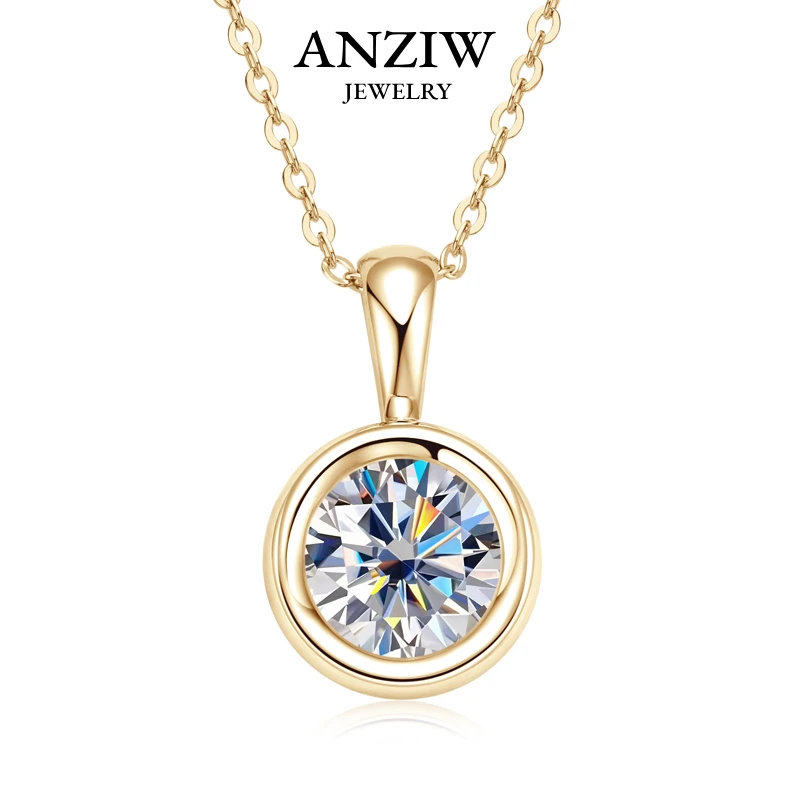 

Anziw 8MM 2.0CT D Color Round Moissanite Bubble Pendant Necklace Solid Silver 925 Sterling GRA Certified Jewelry for Woman Gifts