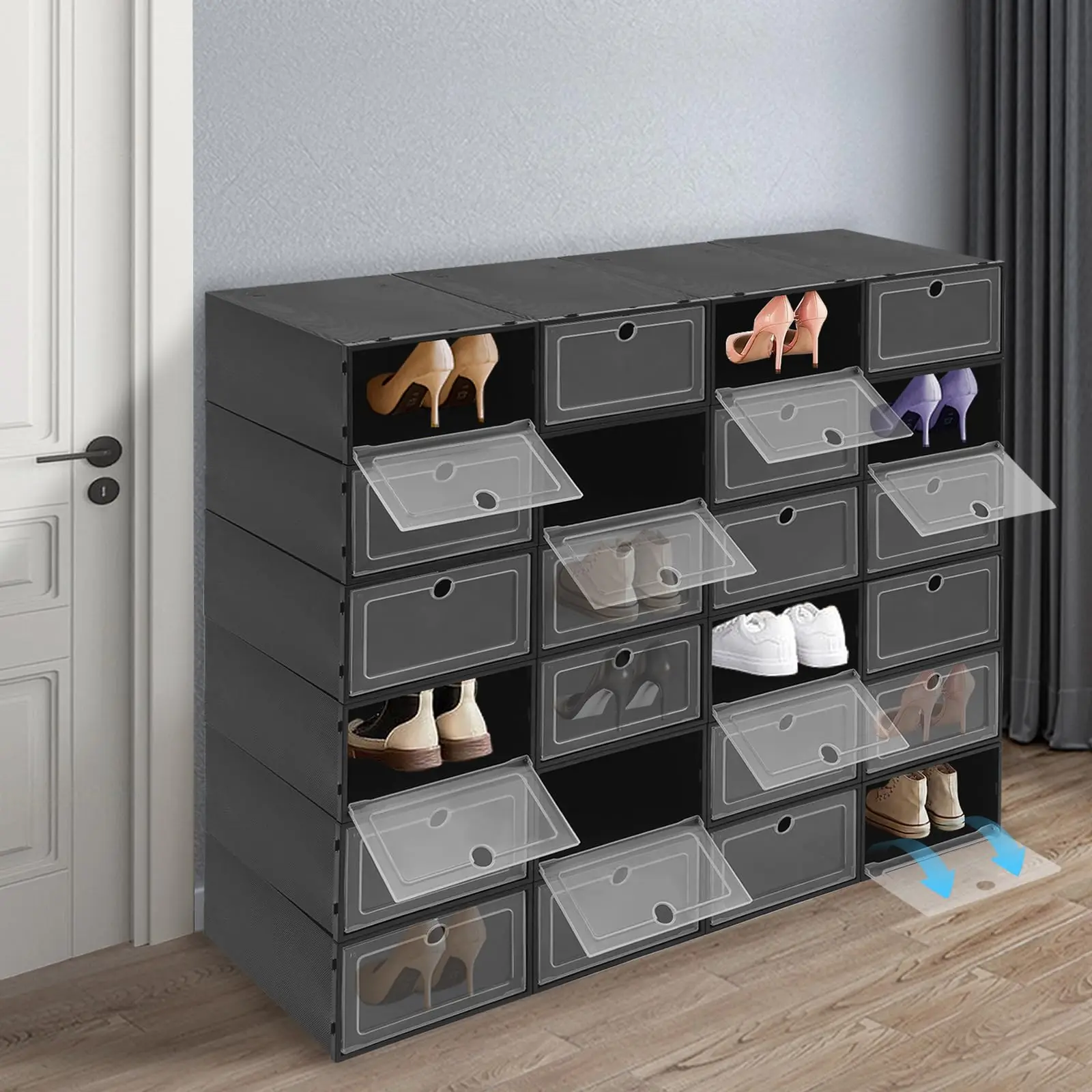 กล่องเก็บรองเท้า Eapmic 24 แพ็ค, ที่เก็บรองเท้าแบบวางซ้อนกันได้สําหรับตู้เสื้อผ้า, จอแสดงผลรองเท้าผ้าใบ, กล่องรองเท้าพลาสติกประหยัดพื้นที่, Sh ทนทาน