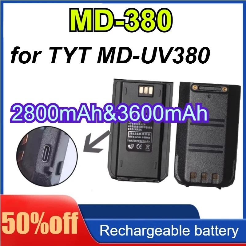 

RT3S Walkie Talkie Li-ion Battery for TYT MD-UV380 with/without Type-C 3600mAh& 2800mAh, Compatible with RT3 MD-446 DP-290 Radio