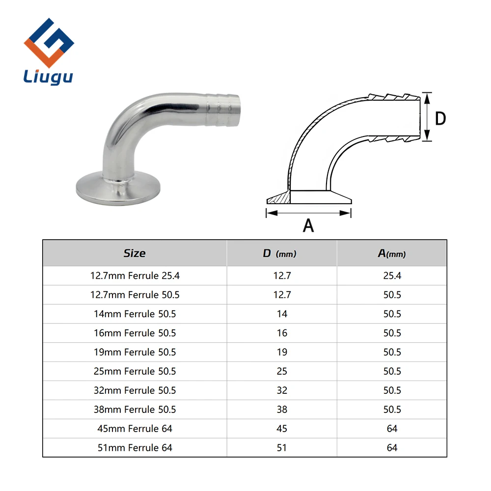 Sanitär 90 ° Tri-Clamp Schlauchanschluss-Winkelstück aus 304 Edelstahl, 12,7/14/16/19/25/32/38/51-108mm Schlauchanschluss X Tri-Clamp Rohrfitting – Detail 3