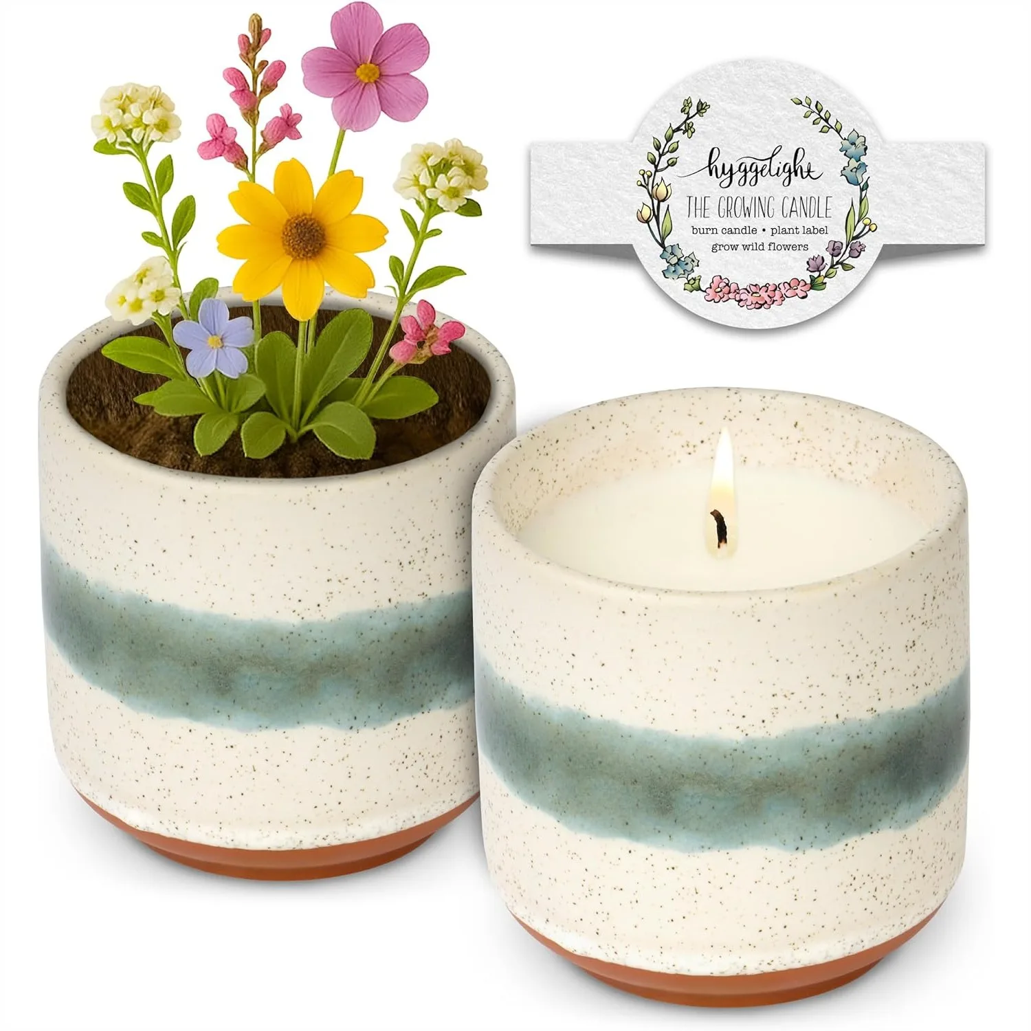 

Sandalwood Vanilla Scented Growing Candle 8.5oz Ceramic Pot Soy Wax Candle for Home Aromatherapy 45-50 Hour Burn Time