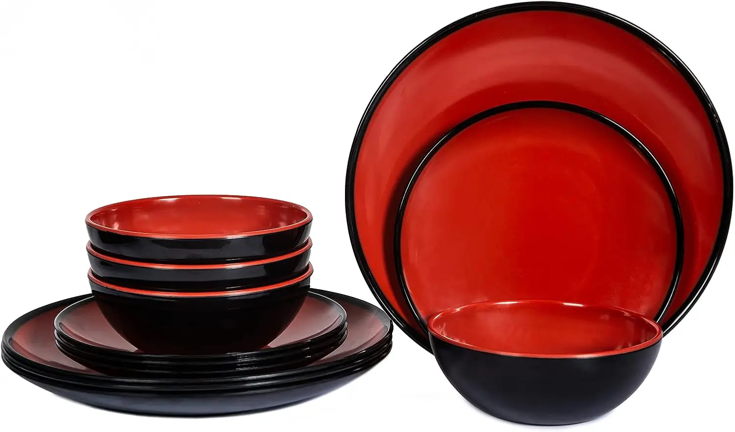 Classic Melamine Dinnerware Set -  dinnerware set indoor and outdoor use, Reusable plates and bowls set, unbreakable and BPA-fre