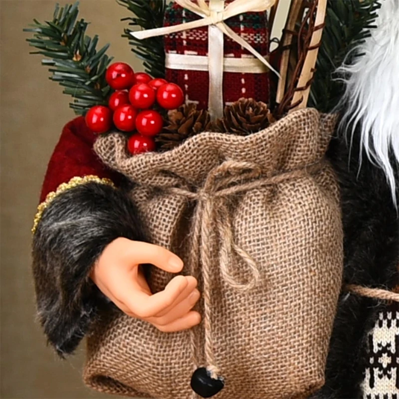 KX4B คริสต์มาส Santa สำหรับตุ๊กตาพร้อมกระเป๋าของขวัญโคมไฟน้ำมันตุ๊กตายาว Robe ยืนรูปปั้นตกแต่ง Xmas เครื่องประดับ