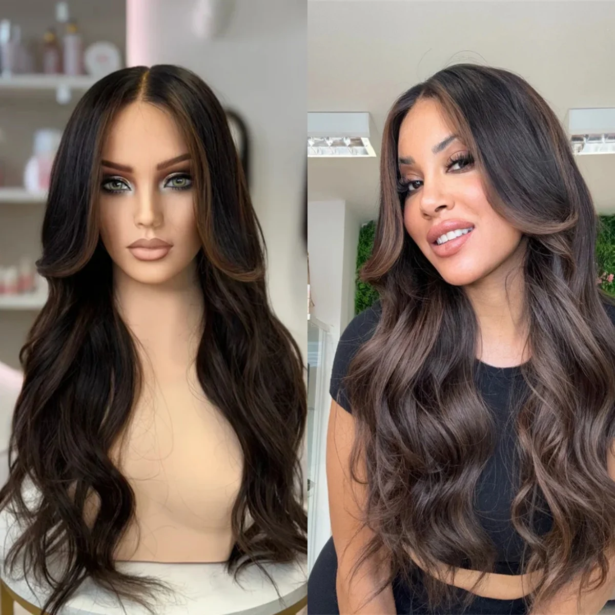 Preplucked Hairline Ombre Brown Brunette Balayage Luxury Synthetic Lace Front Wig for White Black Women Beginner Friendly Wig