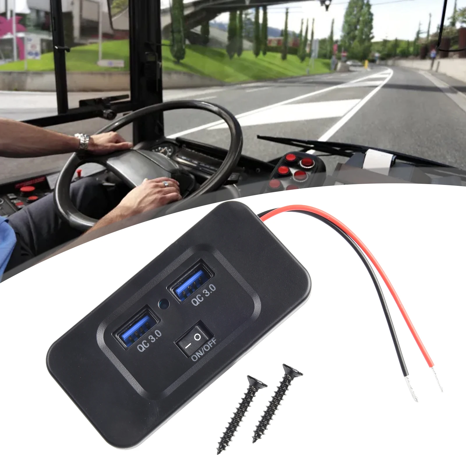 

12V-24V QC 3.0 Dual USB Car Fast Charger Socket Power Outlet Panel Mount Home DIY Repair Replacement Vehicle Accessories