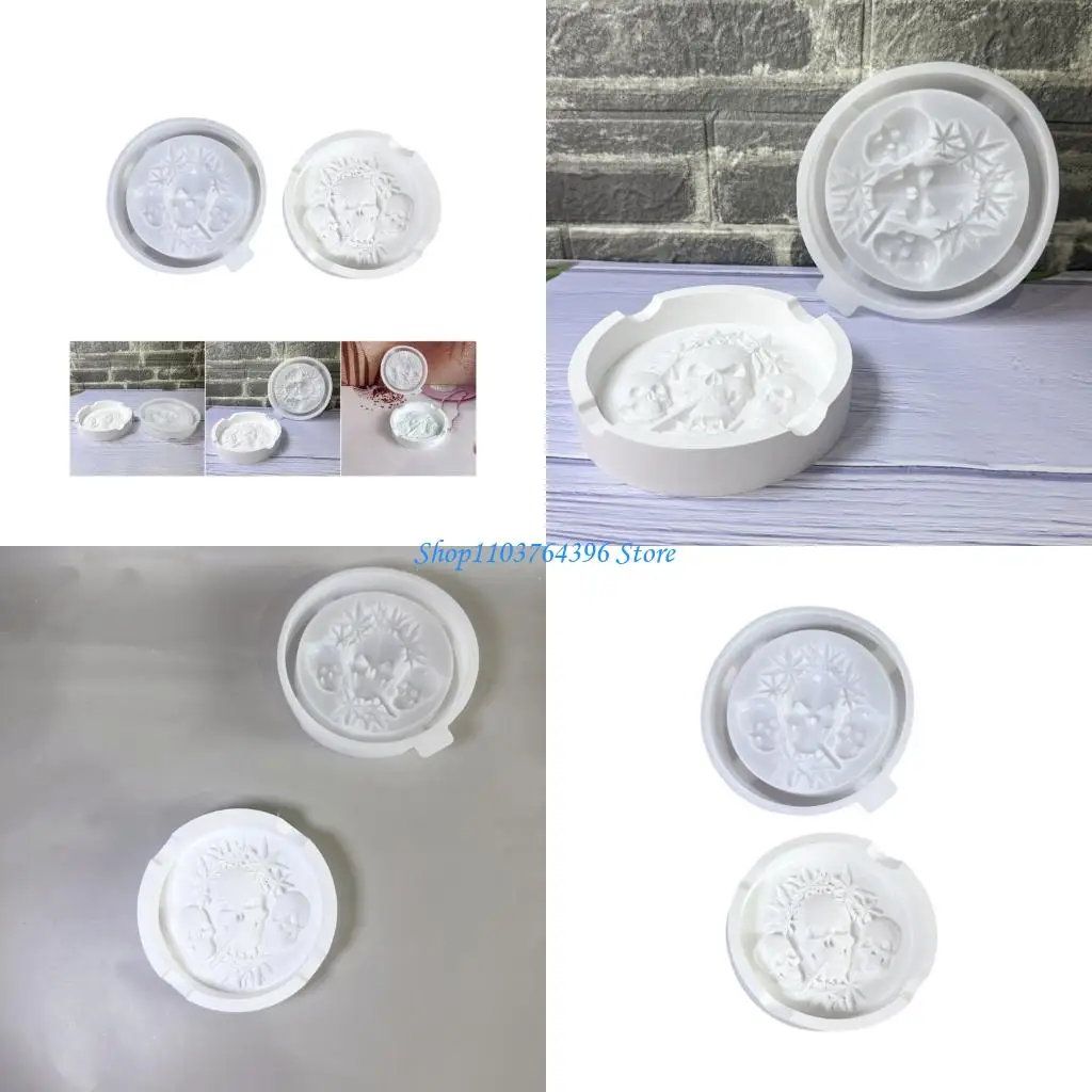 قالب راتينج جمجمة عالي الدقة لصناعة منفضة سجائر فريدة من نوعها قابلة لإعادة الاستخدام قالب سيليكون مرن هدية الهالوين