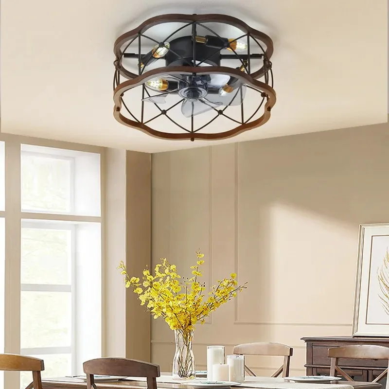 

American Retro Industrial Style Ceiling Fan Light 5 Blades for Dining Living or Bedroom Iron Art with Cross-Border Design