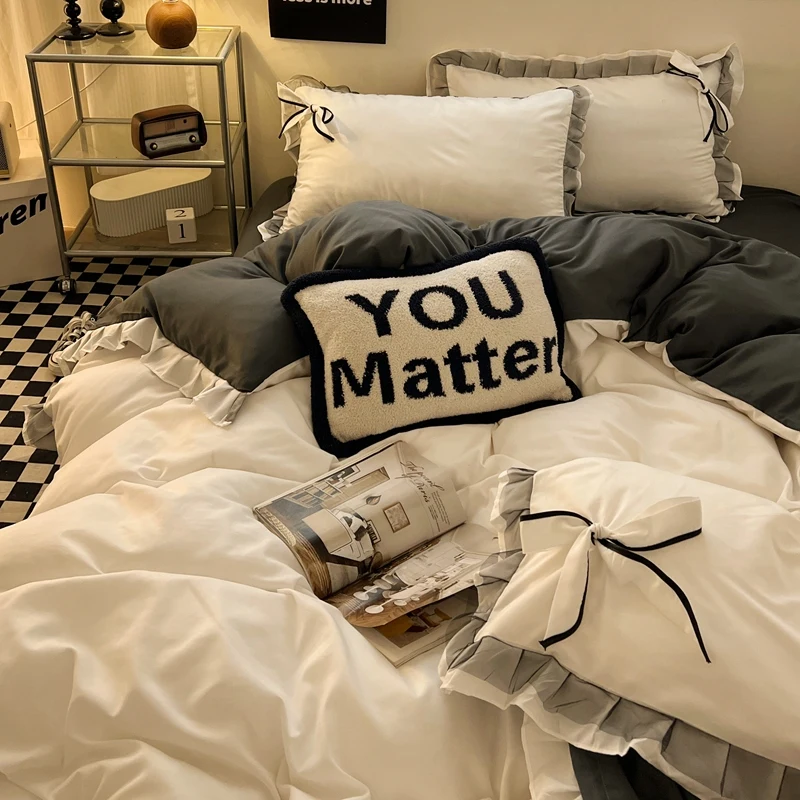 Juego de sábanas con lazo y encaje, ropa de cama agradable al tacto, juego de sábanas individual/doble/queen/king size.