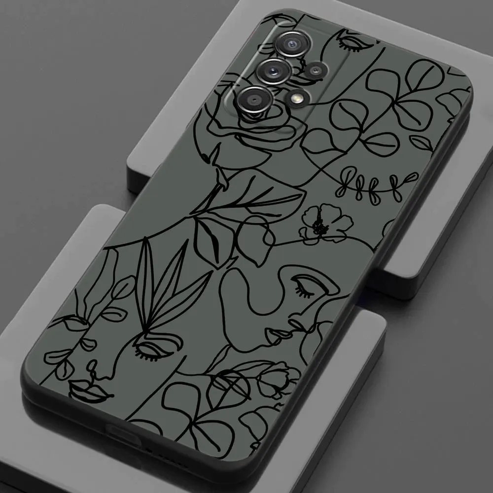 Line Art Girl Face Flower For Samsung Galaxy A55 Case A54 A52S A53 5G A51 A34 A35 A33 A32 A50 A72 A71 A7 A9 2018 Case Soft Cover