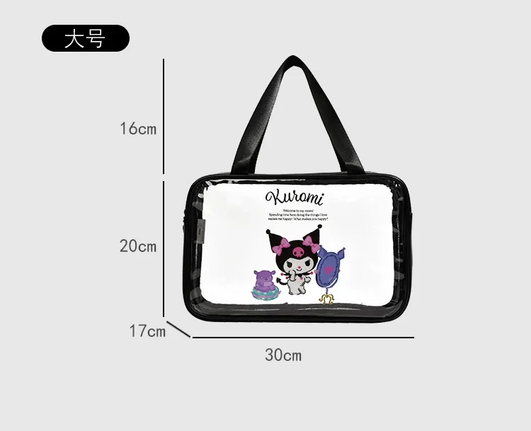 Sanios Kuromi Mymelody Cinnamoroll kawaii Cartoon PVC Makeup Bag trasparente doppio strato Toiletry Bandbag wet dry separation