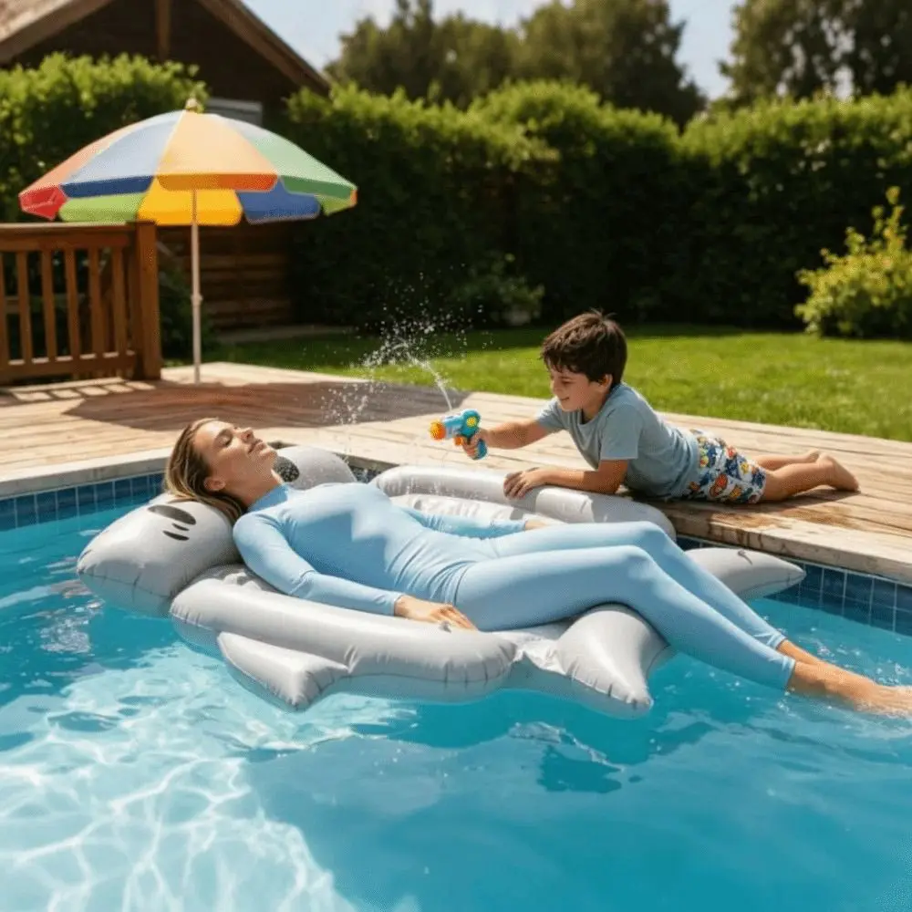 Cartoon Bear Design Inflatable Float Large Size Foldable Floating Bed 4-Tube Structure Thickened PVC Pool Float Outdoor Garden view 5
