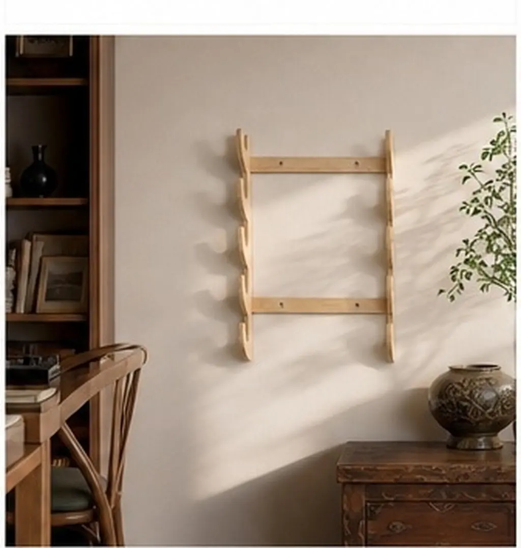 Solid Wood Wall Hanging Display Rack 5 Tier Multipurpose Stand for Swords Flutes Fishing Rods Archery Bows Space Saving