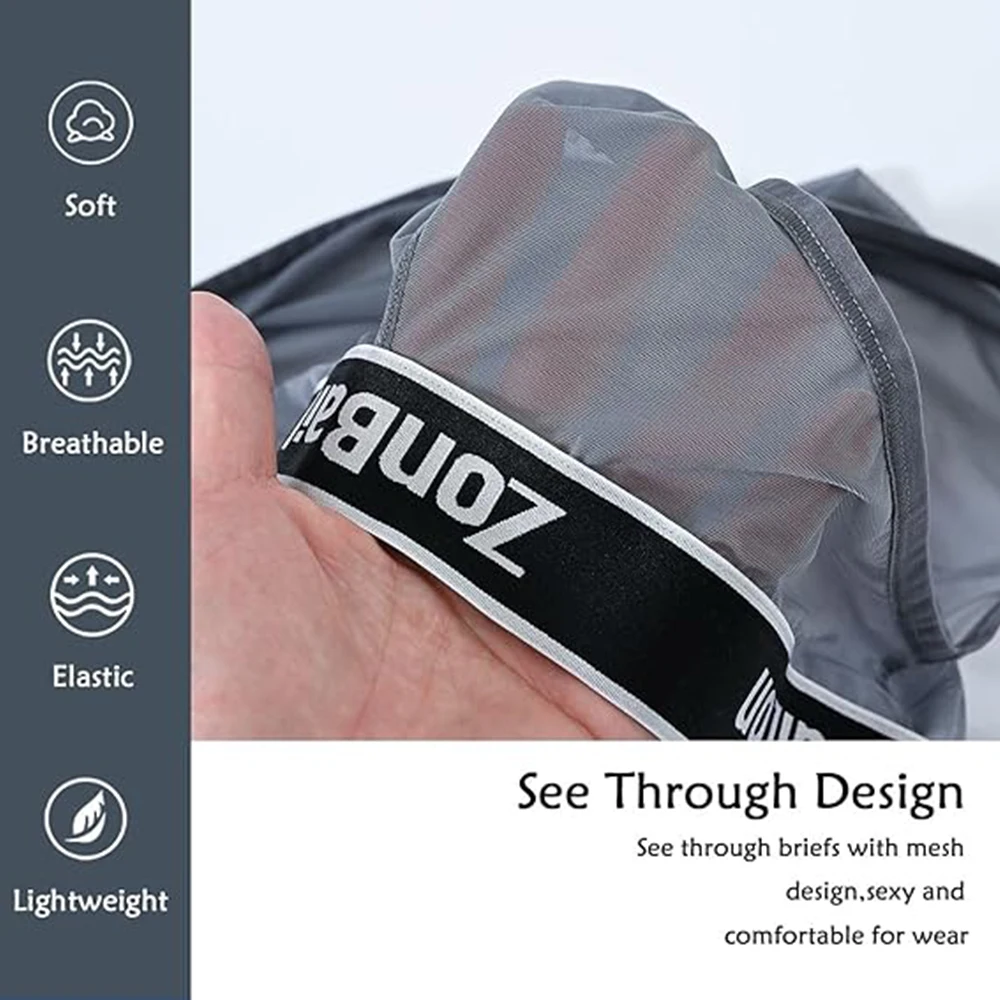 ZONBAILON Men's Sexy Underwear Briefs See Through Mesh Breathable Briefs with Bulge Ball Pouch Brief For Men