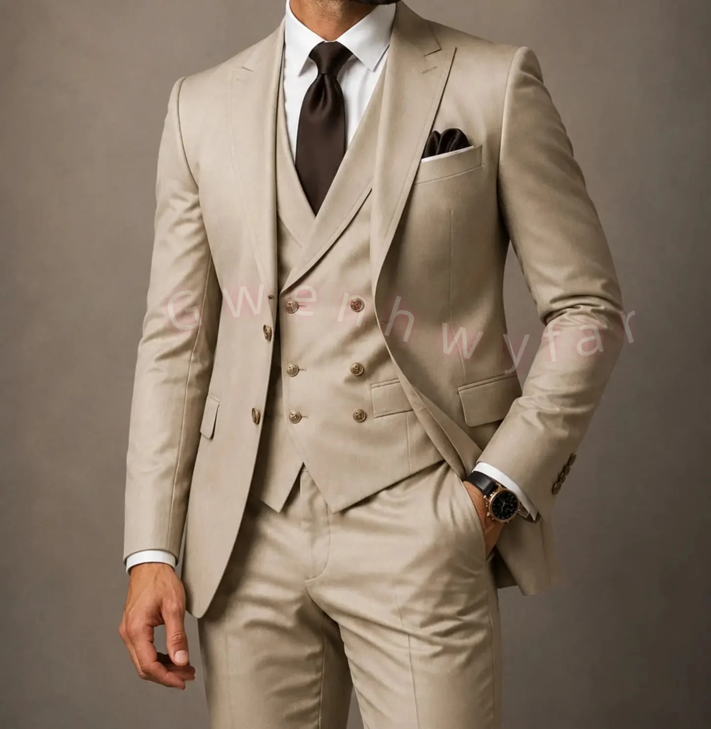 Gwenhwyar Neuankömmling Hellgraue Freizeitjacke mit Hose, formeller Business-Büroanzug für Herren, Bräutigam, Hochzeit, Party, Blazer, Hose – Detail 12