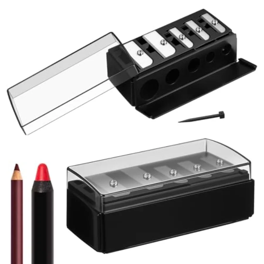 

2 Pcs 5 Hole Cosmetic Long Point Manual Pencil Sharpener with Plastic Lid Makeup Eyeliner Pencil Sharpener