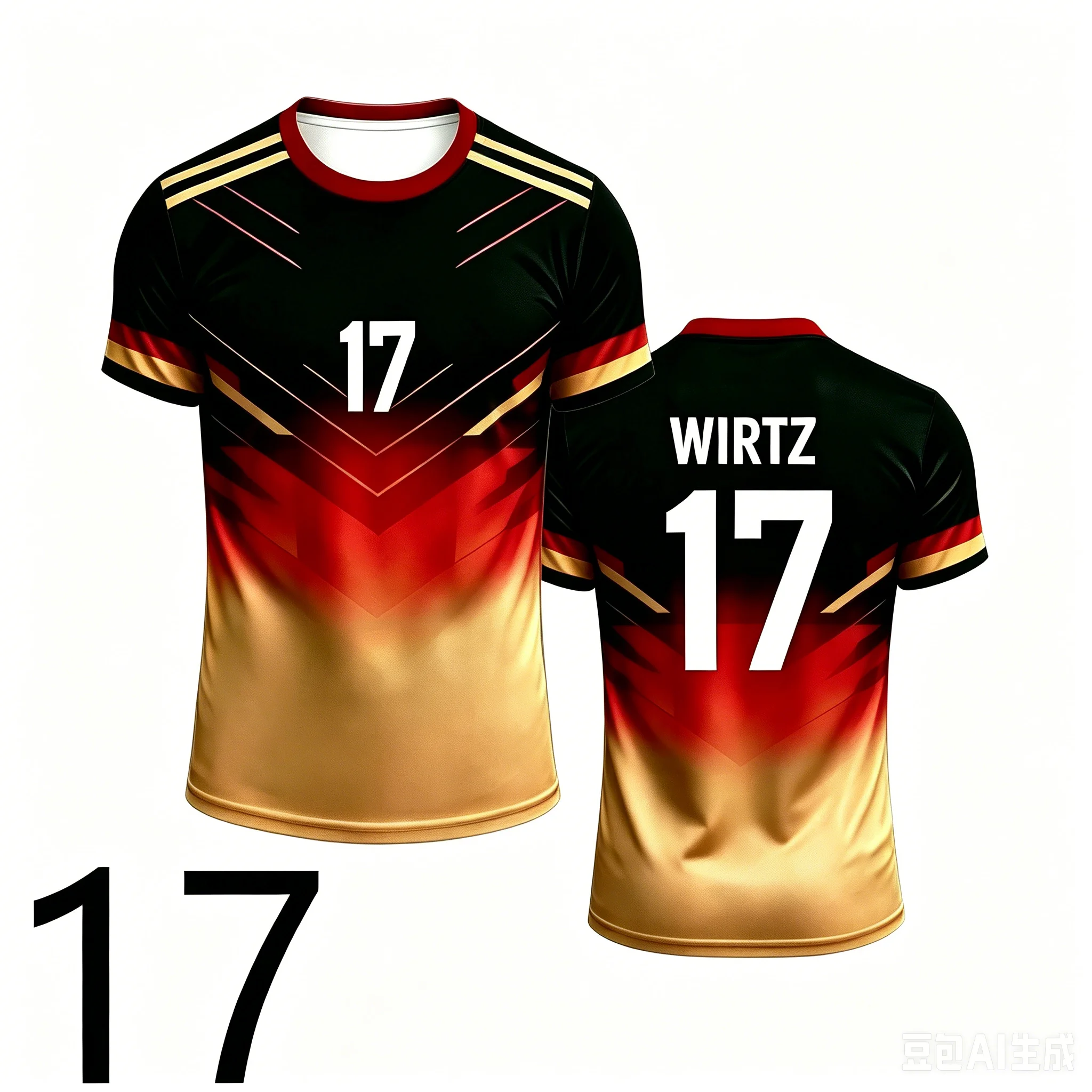 Germany  Men Quick Dry Gradient Soccer Jersey Black Gold Red Football   Team Fans Short Sleeve Training Uniform Family Kids Tees