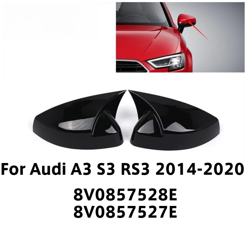 Rearview Side Mirror Cover Suitable For Audi A3 S3 RS3 2014 2015 2016 2017 2018 2019 2020 Glossy Black 8V0857527E 8V0857528E
