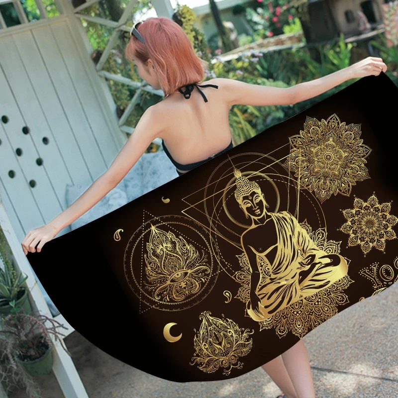 Mysterious Buddha Statue Microfiber Beach Towel Large Absorbent Rectangle Bath Towel Women Sports Yoga Mat Home Sofa Table Cover