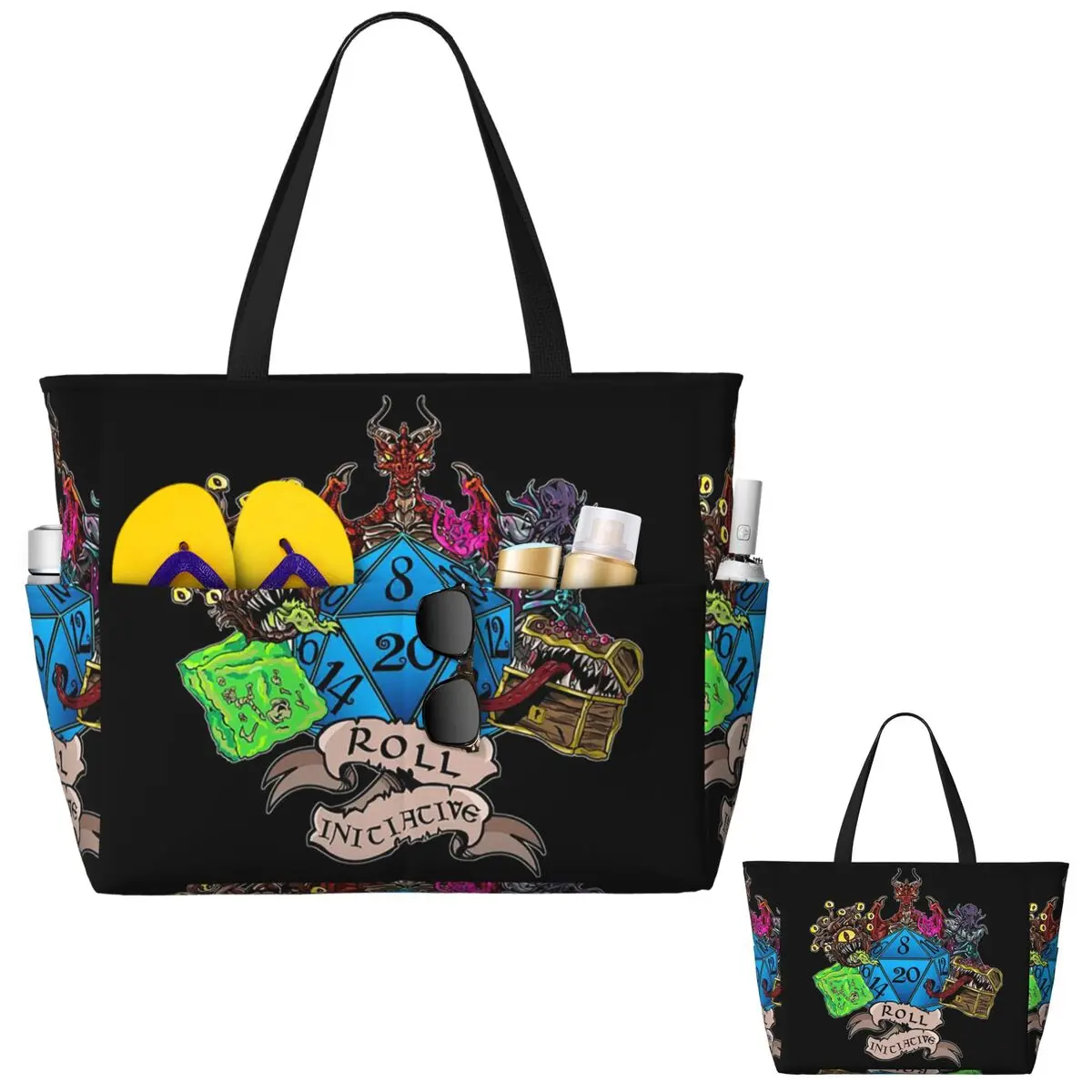 Roll Initiative Dungeon And Dragon Beach Tote Bag Sport Gym Yoga Duffle Large Tote Bag Women Travel Bag Fitness bag