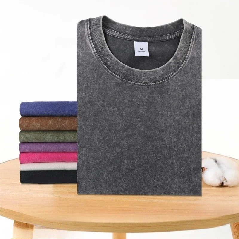 

Винтажные футболки большого размера из чистого хлопка с короткими рукавами и круглым вырезом, мужская летняя стираная футболка для мужчин и женщин, топы Y2k, повседневные футболки унисекс