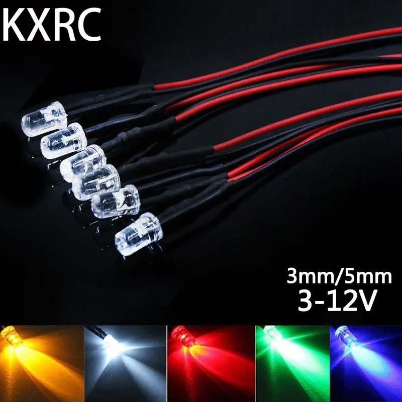 10PCS LED Lights 3mm/5mm 12v for 1/10 RC Crawler Drift Car TRX4 Defender AXIAL SCX10 D90 1/14 Tamiya RC Truck Scania Actros Part