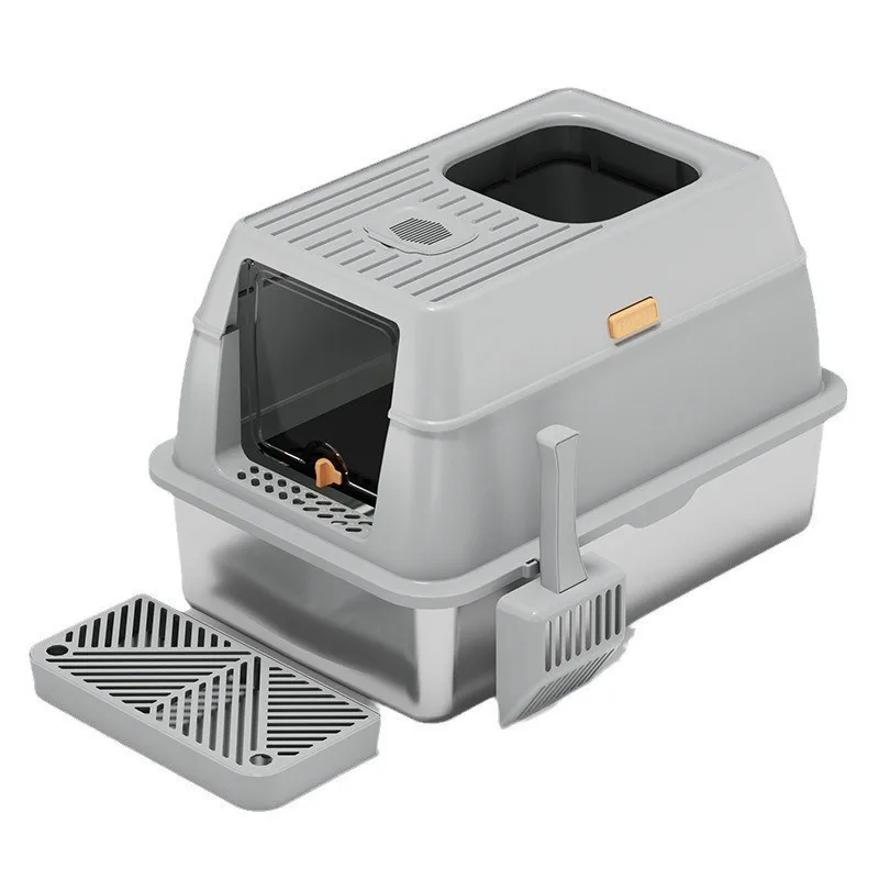 

Fully enclosed stainless steel cat litter box large deodorant oversized cat toilet closed cat litter box pet supplies