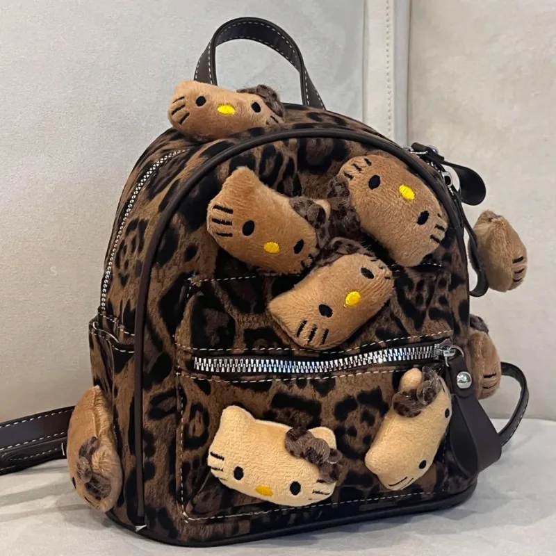 Hello Kitty Leopard Pattern Mini Shoulders Bag Simple Vintage Y2K Millennium Hot Girl Backpack Korean Version Fashion Backpack ﻿