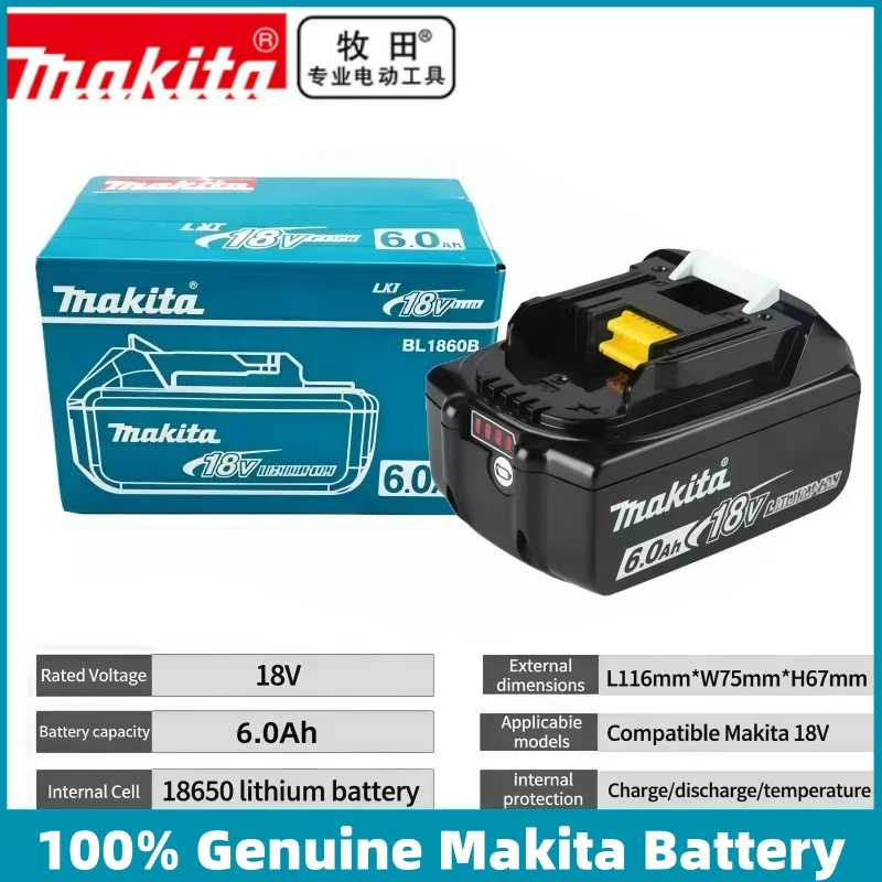 Аккумулятор Makita BL1860B 18В LXT литий-ионный 6.0Ач для электроинструментов, совместим с BL1860 BL1860B BL1840 BL1850 BL1850B