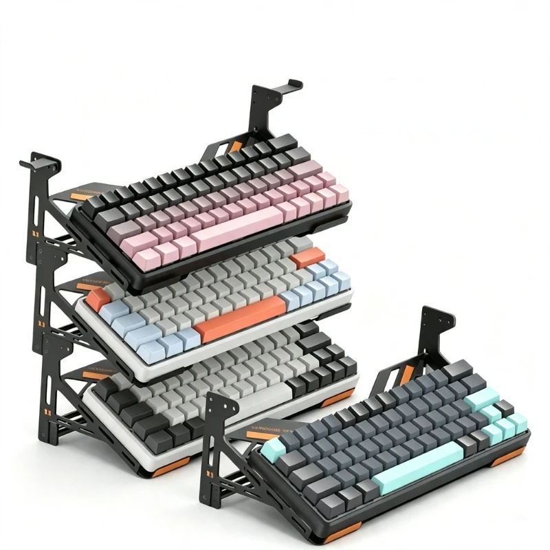 Metal Keyboard Display Stand with Angled Shelf Design and Protective Contact Guards for Collection Display on Desks K1KF