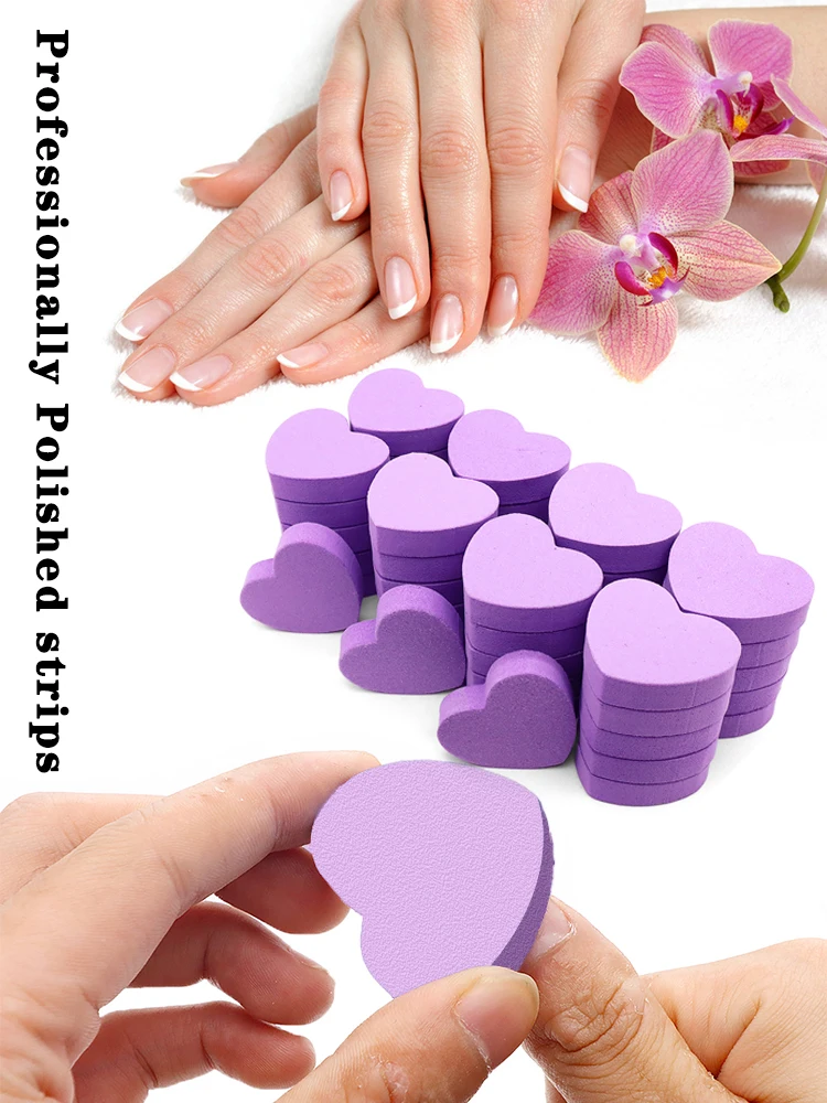 50 قطعة ملفات الأظافر الإسفنجية على شكل قلب كتل 180/240 على الوجهين تلميع الرملي عازلة قابل للغسل الصنفرة أدوات مانيكير أسود وردي #6