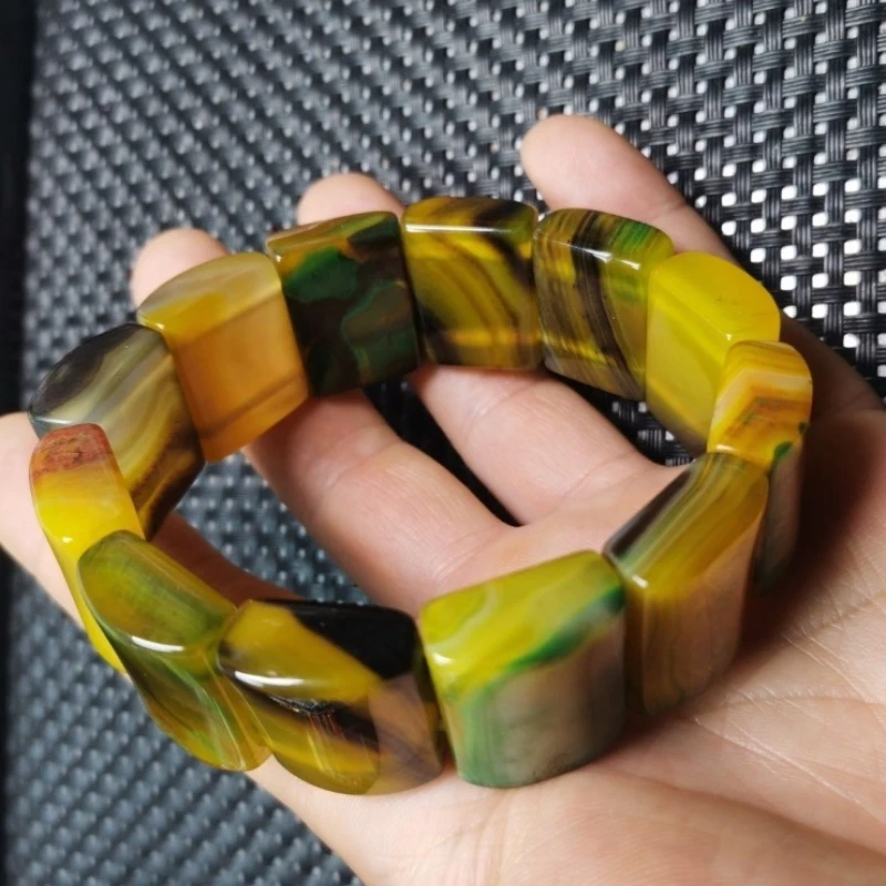 

Ювелирные изделия из натурального агата, халцедона, желто-зеленого цвета, такой же модный и универсальный браслет для мужчин и женщин