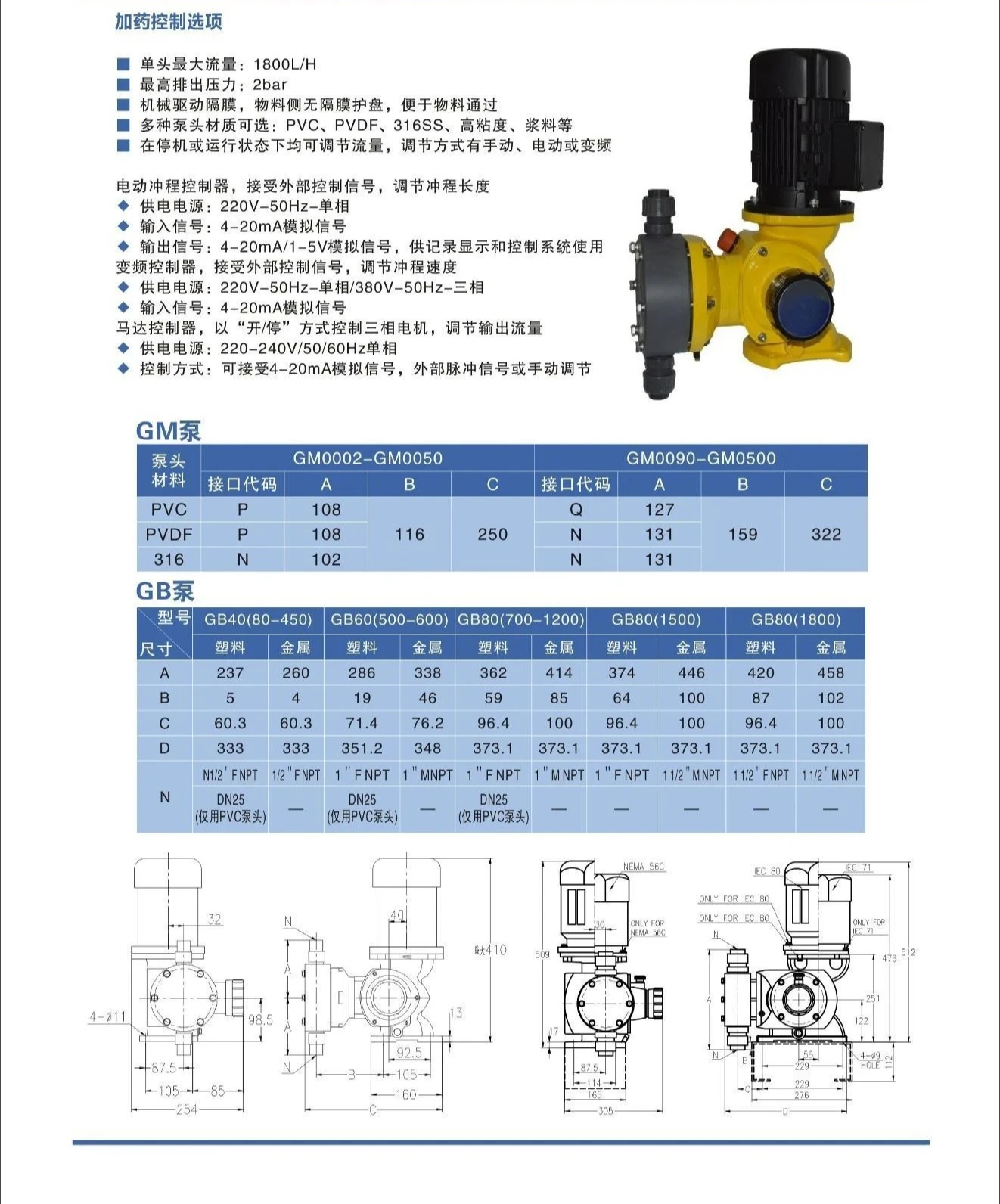 

G series mechanical diaphragm metering pump, stainless steel pump head, high precision