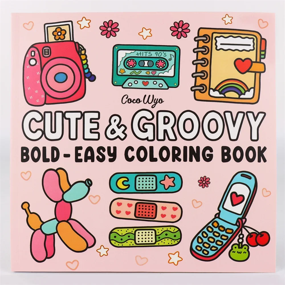 Adult Coloring Book for Stress Relief & Anxiety Reduction - Cute Groovy Cartoon Art, Thick Lines & Cozy Scenes, Perfect Gift for