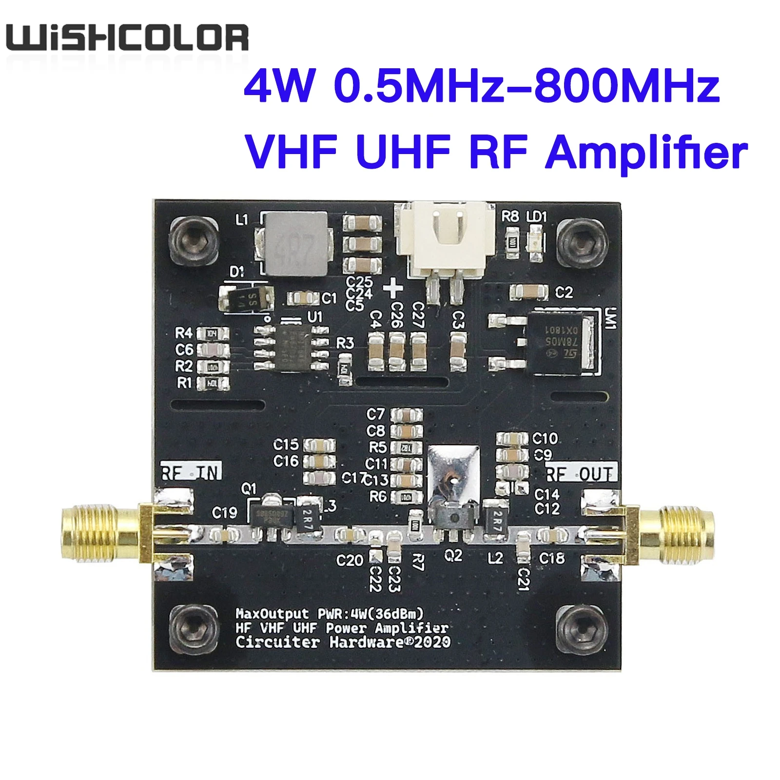 Wishcolor 4W 36dBm 0.5~800MHz VHF UHF RF power Amplifier SBB5089 Microwave Power Amplifier 36dBm DC Wide Supply Voltage