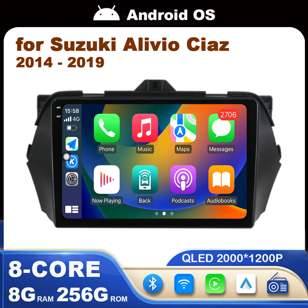 9 inch for Suzuki Alivio Ciaz 2014 2015 2016 - 2019 Car Radio Multimedia Player Android Auto Bluetooth GPS Navigation WIFI BT 4G